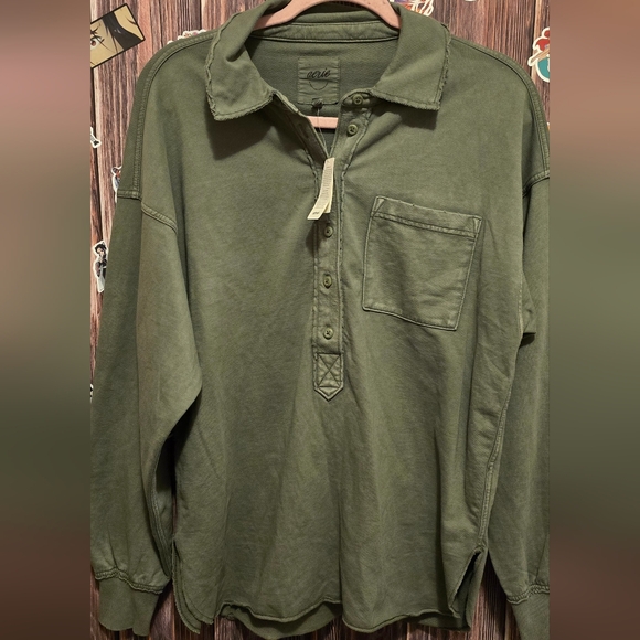 Aerie Women's Green Popover Polo Sweatshirt - Picture 2 of 4